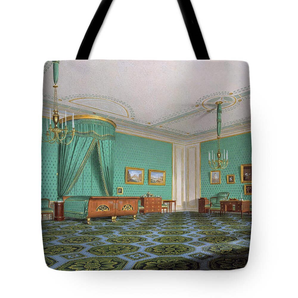 Johann Stephan Decker Tote Bag featuring the drawing Bedroom for the Hofburg, Vienna by Johann Stephan Decker
