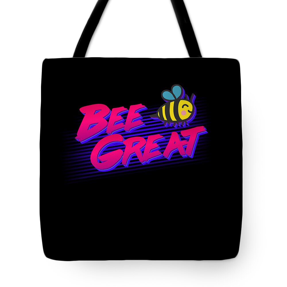 Funny Tote Bag featuring the digital art Bee Great Retro by Flippin Sweet Gear