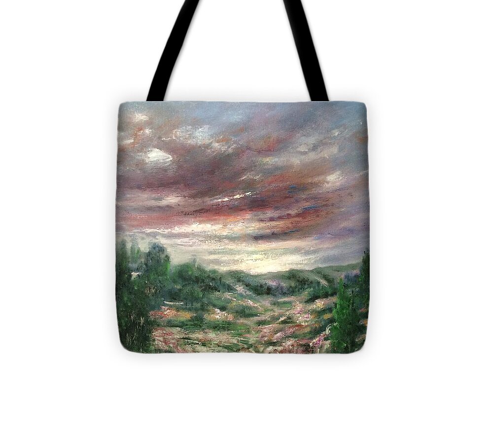 Landscape Tote Bag featuring the painting Before Sunset by Laila Awad Jamaleldin