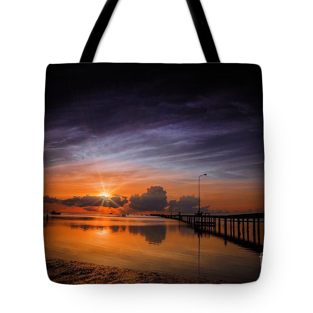 Sunset Tote Bag featuring the photograph Beginnings by Aurelia Schanzenbacher