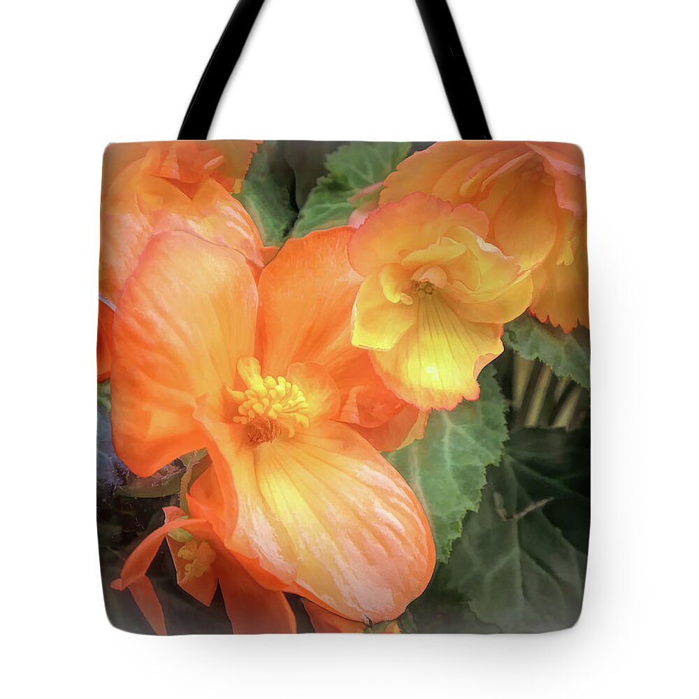 Plant Tote Bag featuring the mixed media Begonia Cluster by Lynda Lehmann