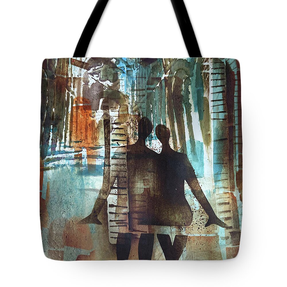 Couple Tote Bag featuring the painting Being Together by Tommy McDonell