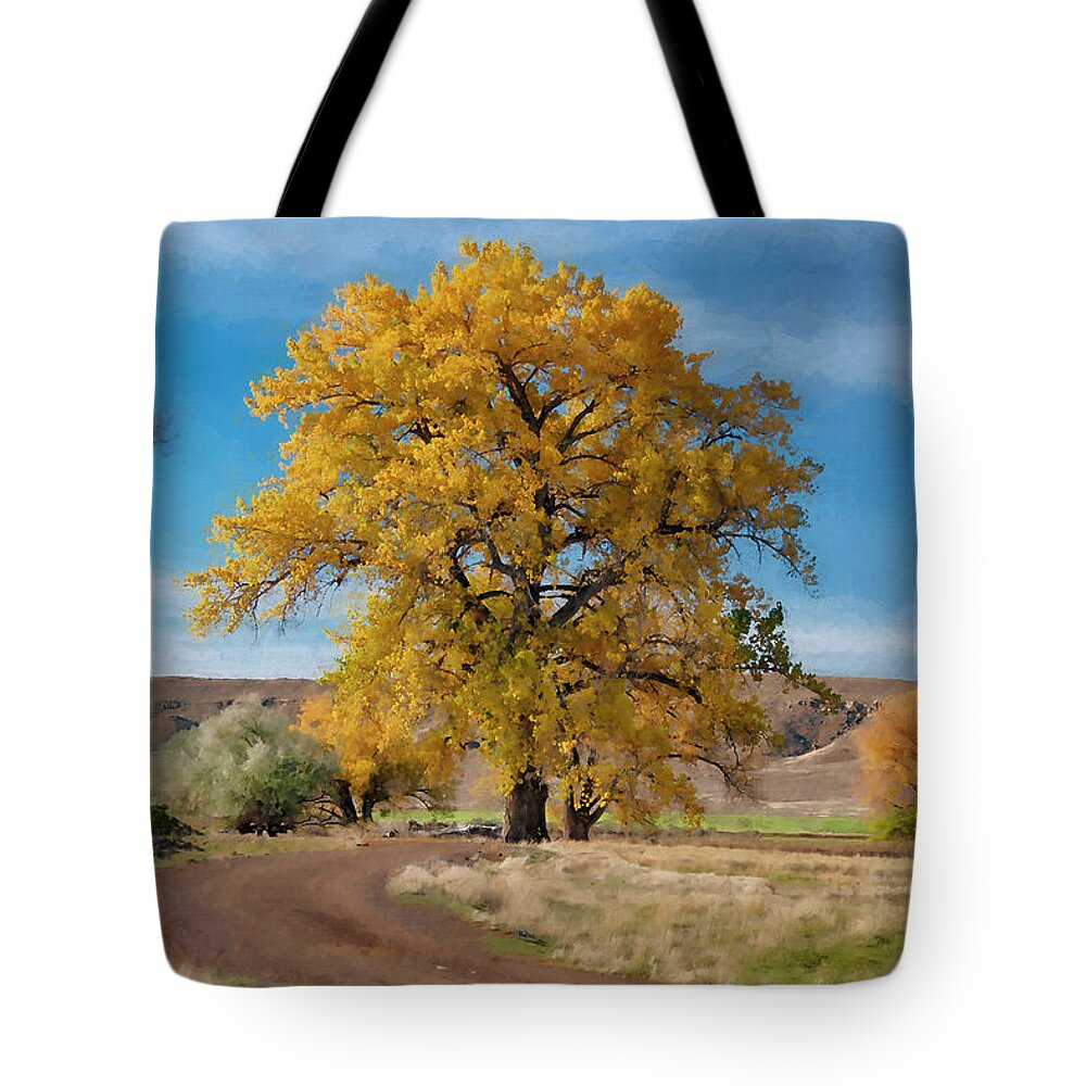 Belfry Tote Bag featuring the painting Belfry Fall Landscape 5 by Roger Snyder