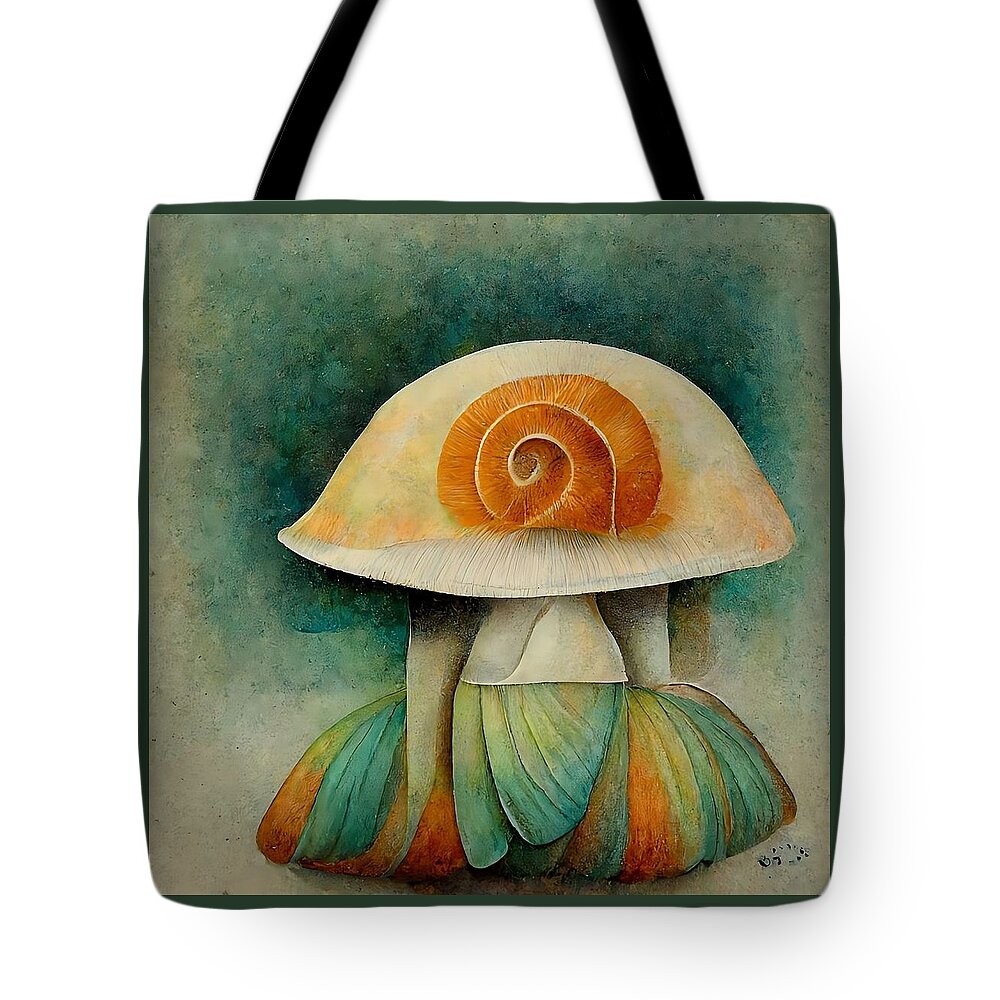 Mushroom Tote Bag featuring the digital art Bell Bottomed Shroom by Vicki Noble