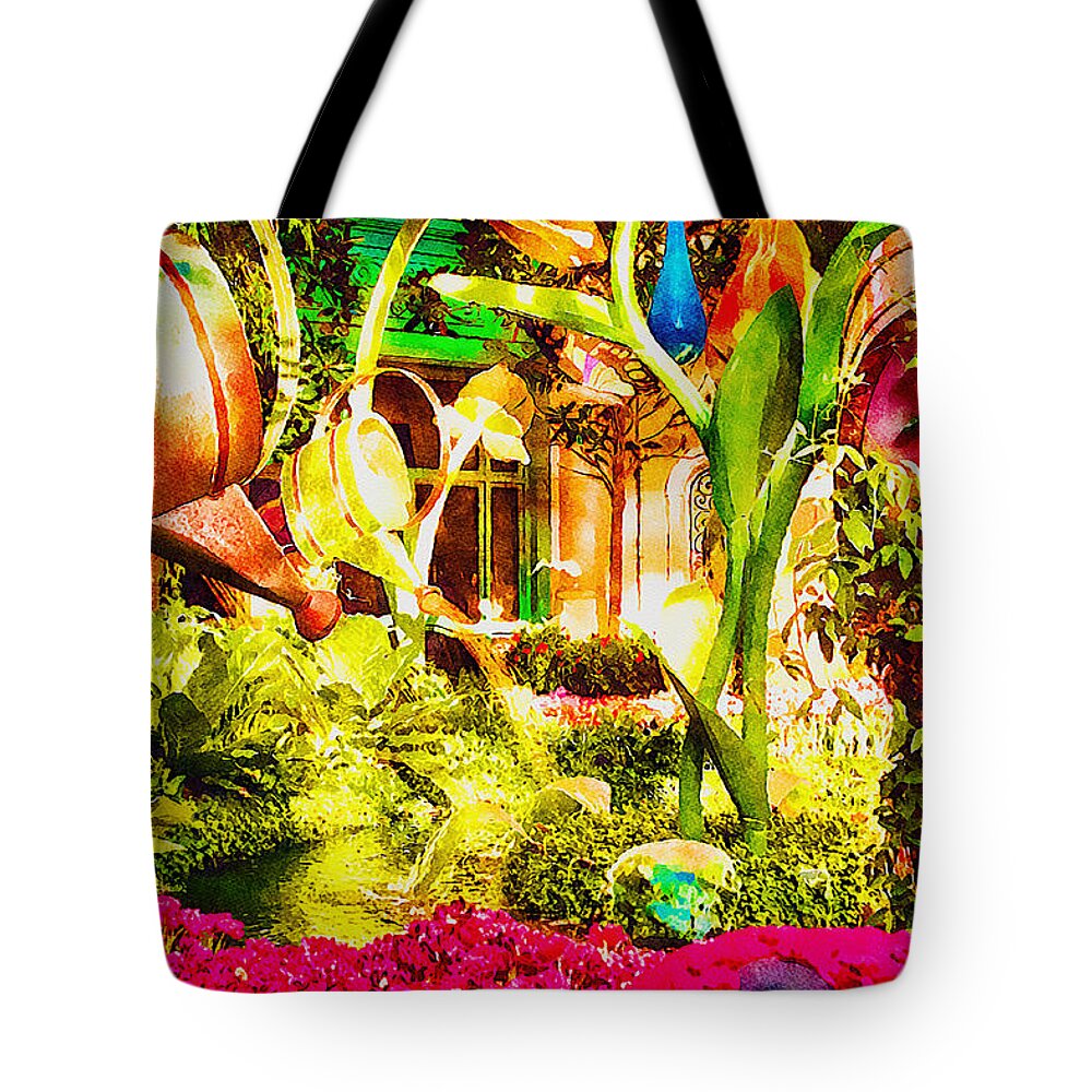 Spring Garden Tote Bag featuring the photograph Bellagio spring garden, Las Vegas by Tatiana Travelways