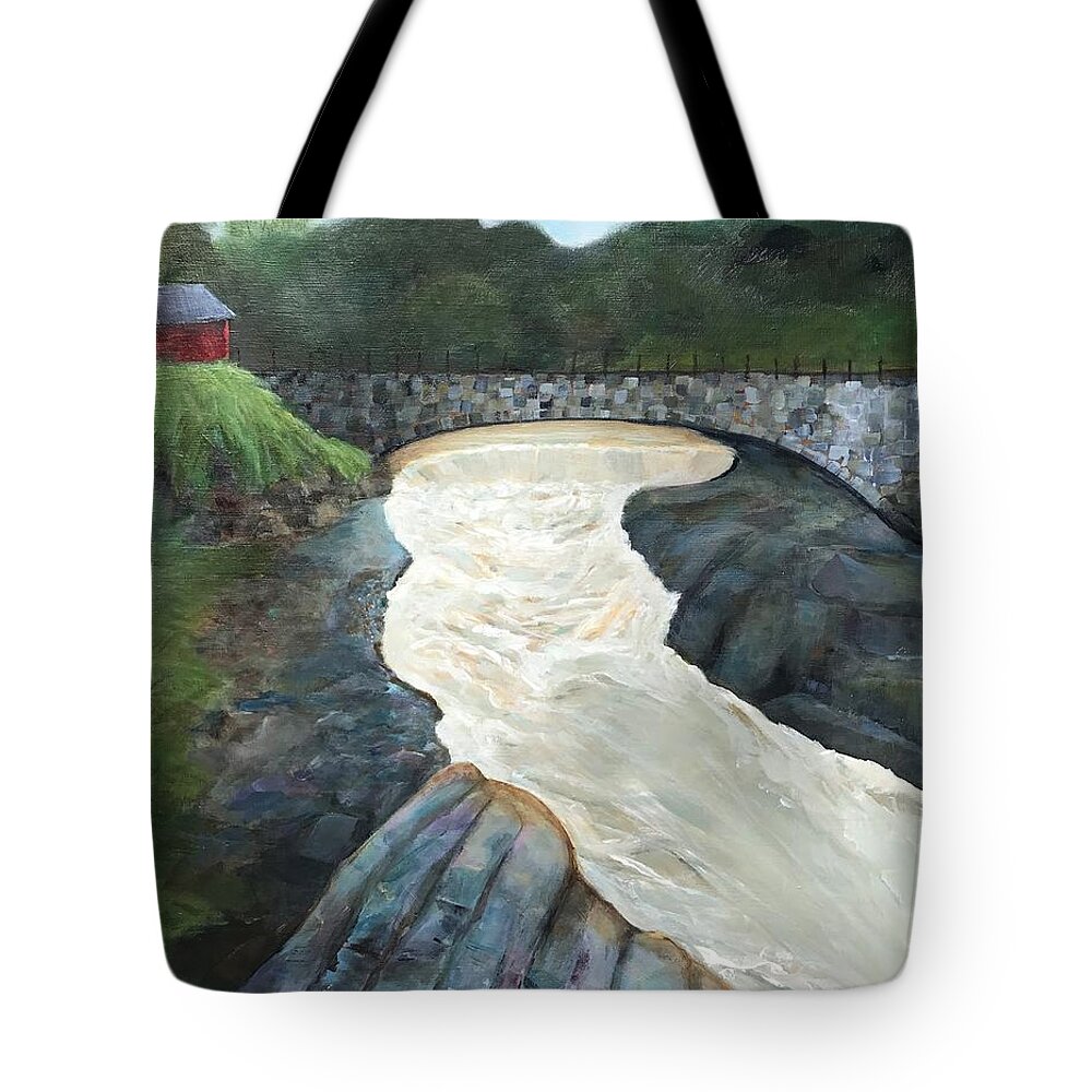 Stream Tote Bag featuring the painting Bellows Falls VT by Deborah Naves