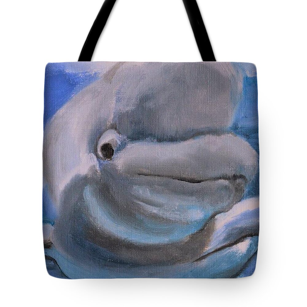 Beluga Tote Bag featuring the painting Beluga Whale Underwater Painting Series by Donna Tuten