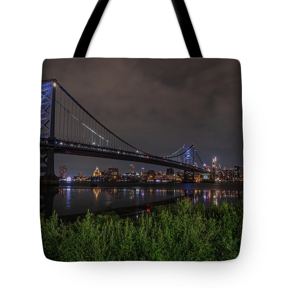 Bridge Tote Bag featuring the photograph Ben Franklin Bridge From Cooper's Poynt by Kristia Adams