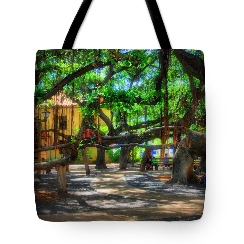 Hawaii Tote Bag featuring the photograph Beneath the Banyan Tree by DJ Florek