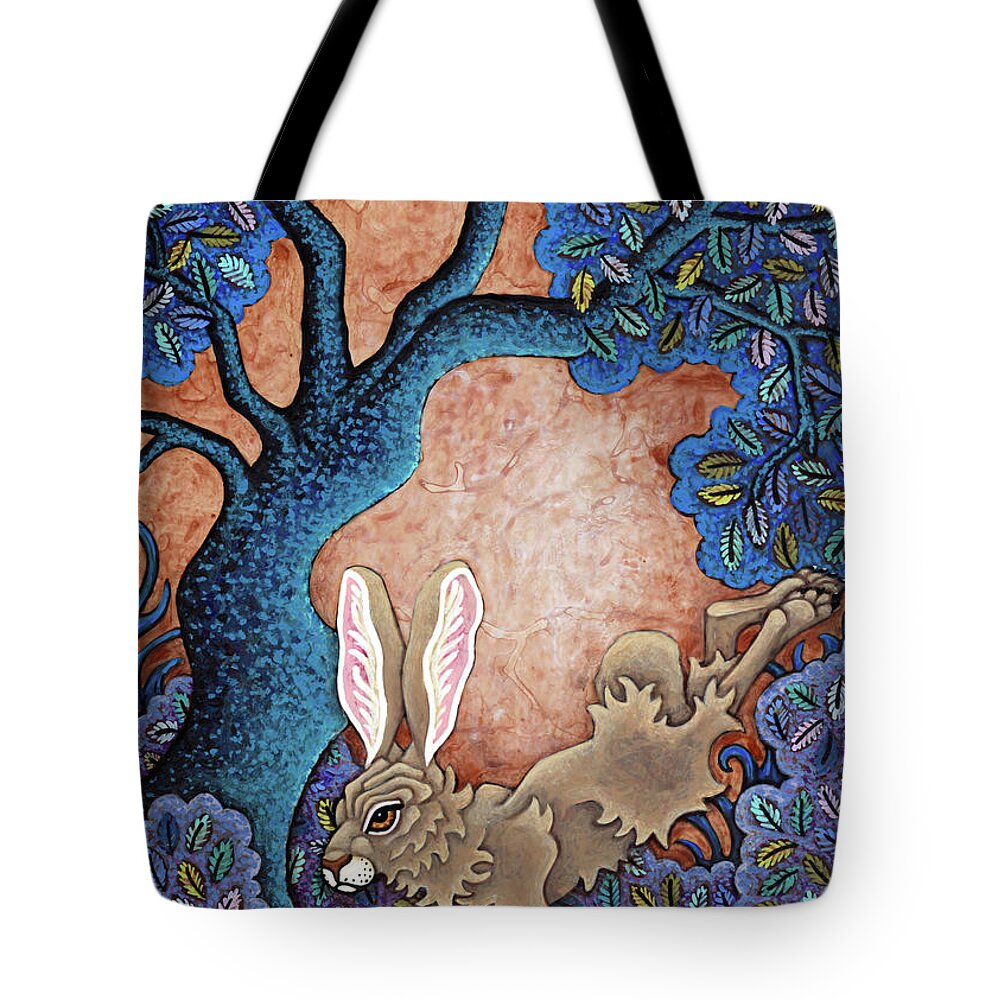 Hare Tote Bag featuring the painting Beneath The Berylwood by Amy E Fraser