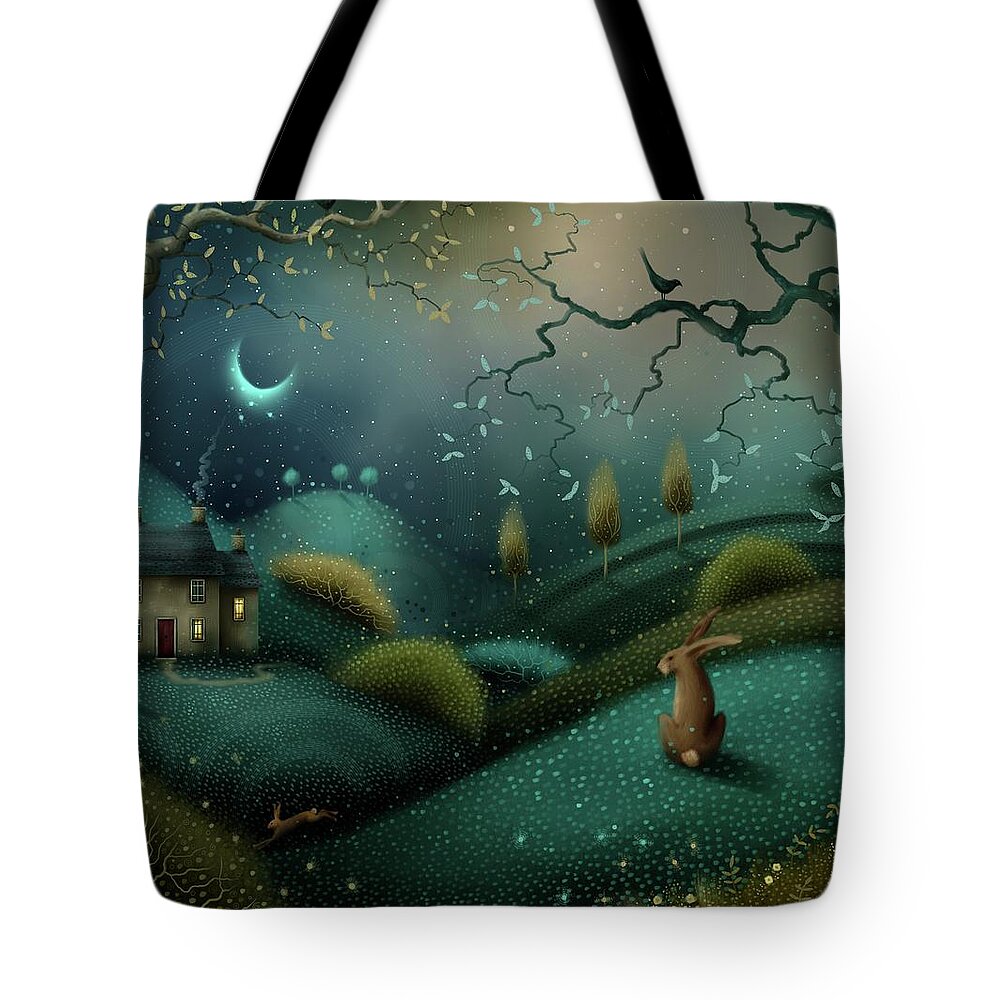 Landscape Tote Bag featuring the painting Beneath The Blue Moon by Joe Gilronan