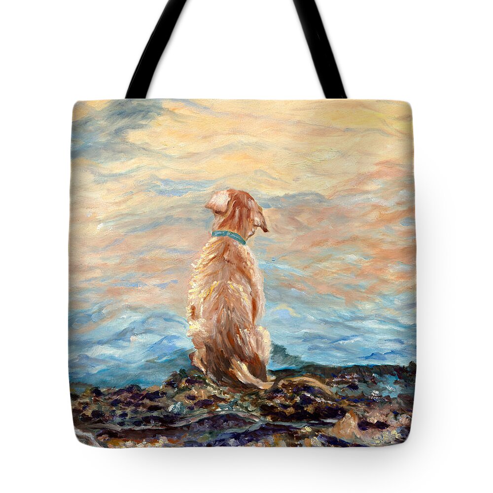 Puppy Tote Bag featuring the painting Bentley's Choice by Juliette Becker