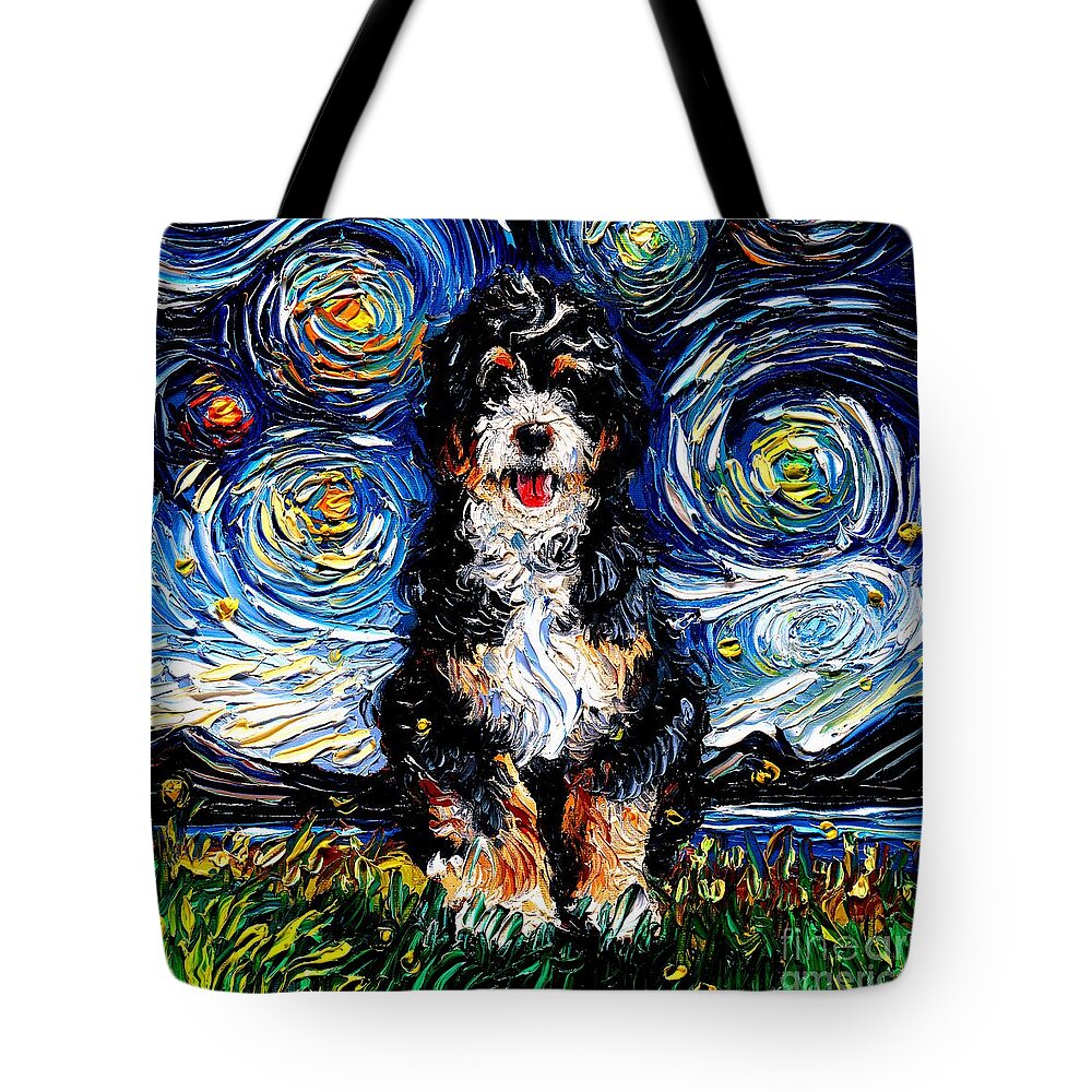 Golden Doodle Tote Bag featuring the painting Bernedoodle by Aja Trier