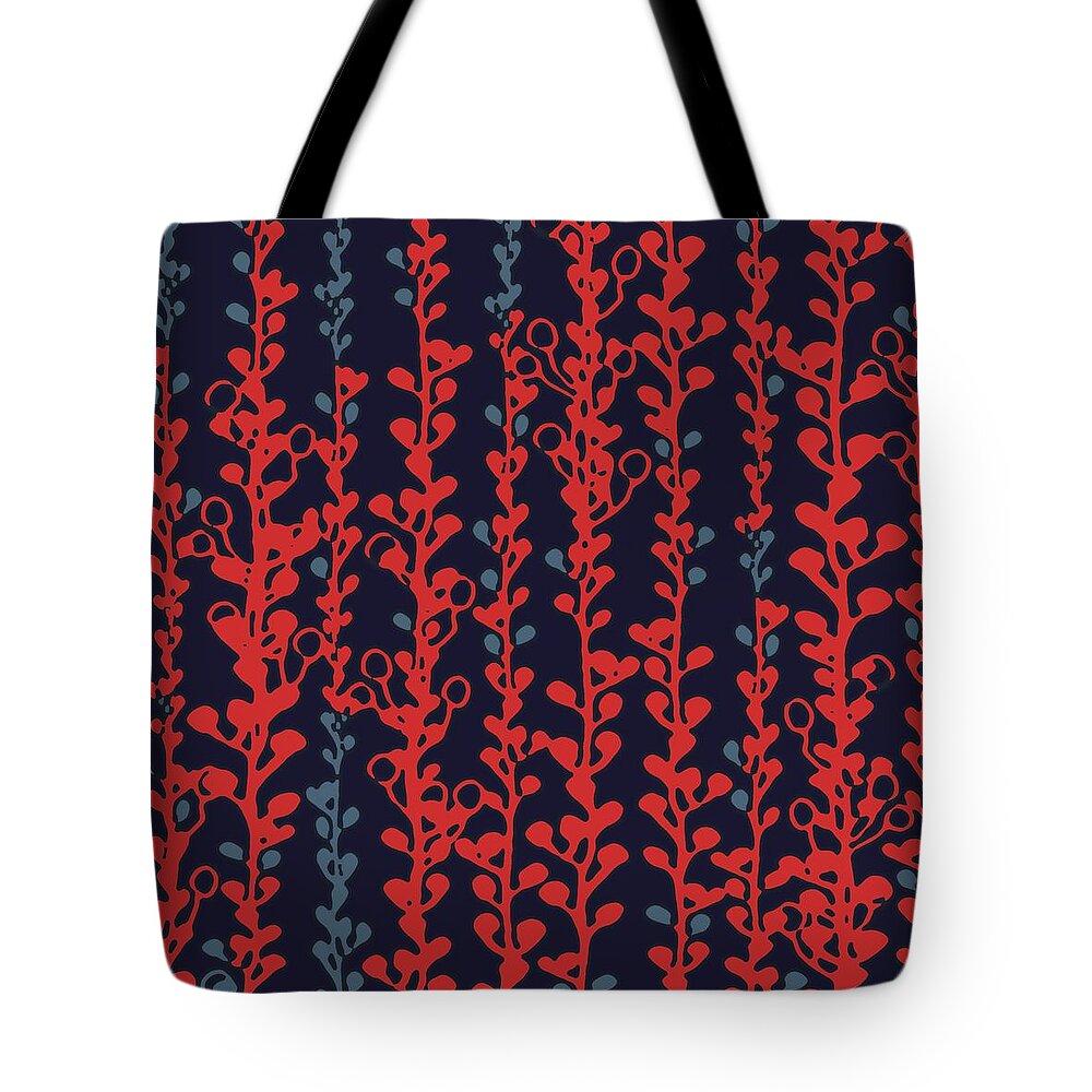Vines Tote Bag featuring the digital art Berry Vines Red and Navy by Sand And Chi