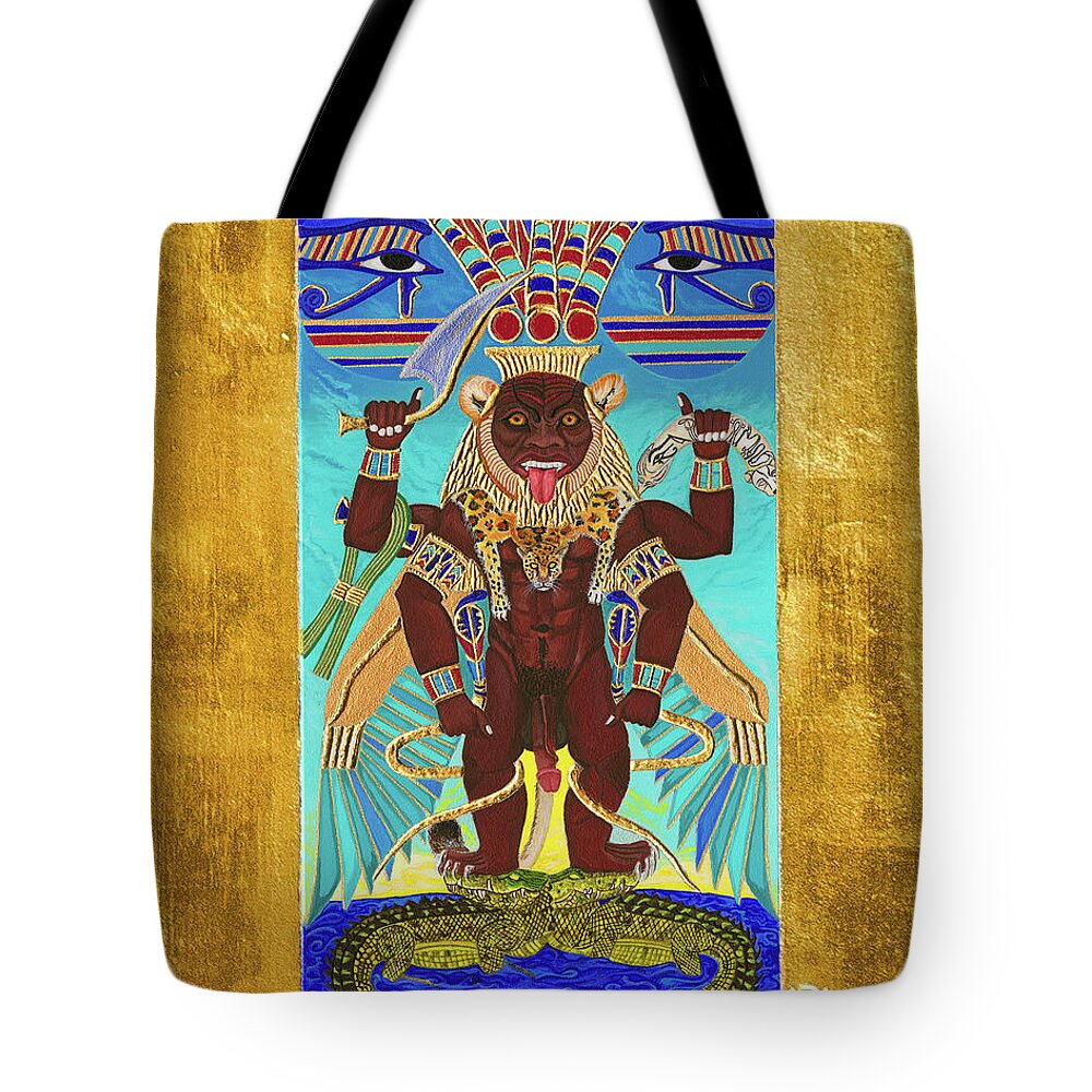 Bes Tote Bag featuring the mixed media Bes the Magical Protector by Ptahmassu Nofra-Uaa