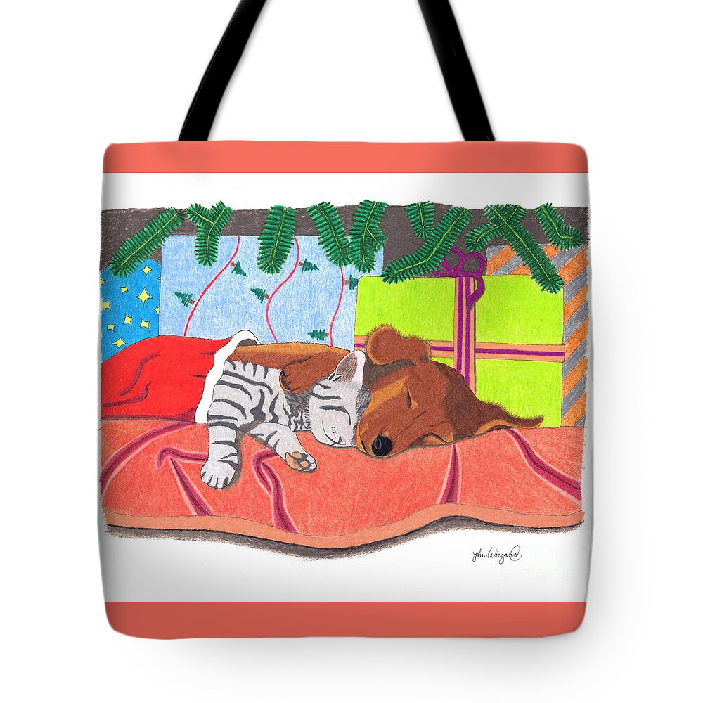 Christmas Tote Bag featuring the drawing Best Gift Ever by John Wiegand