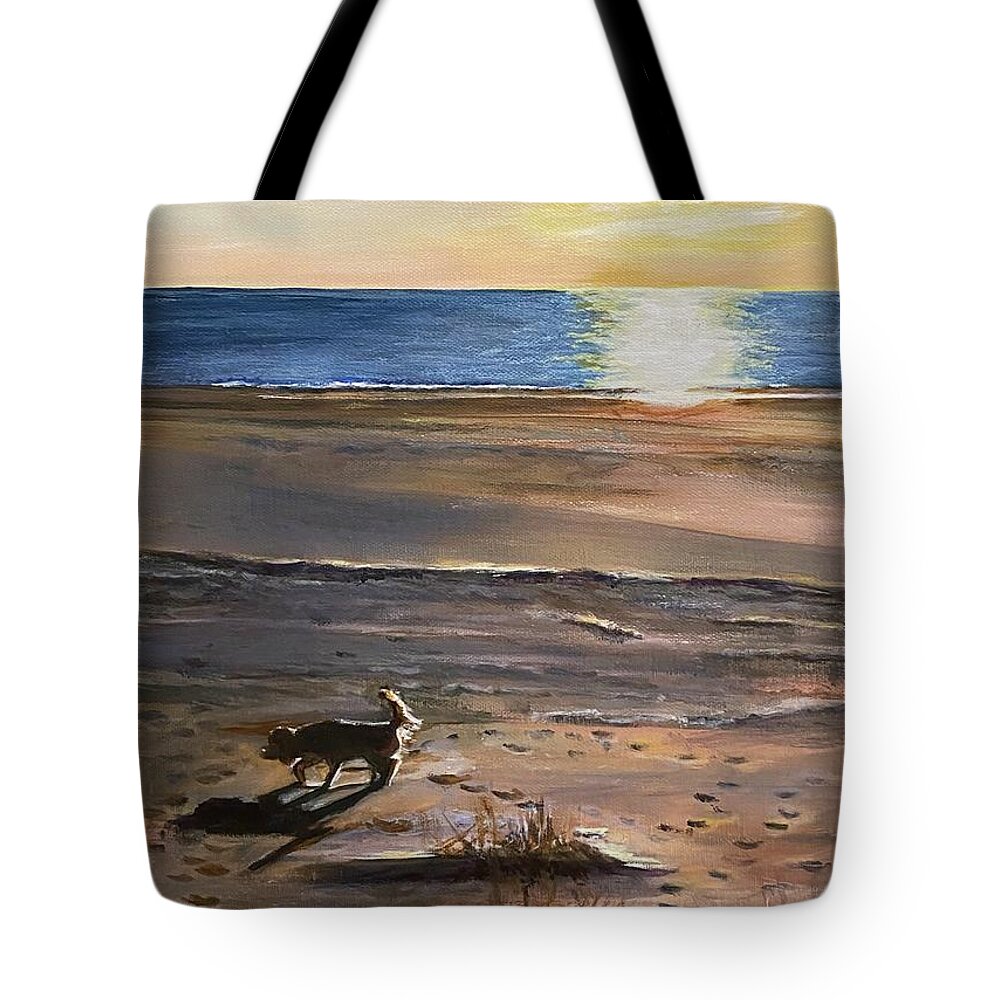 Painting Tote Bag featuring the painting Best Time on the Beach by Paula Pagliughi
