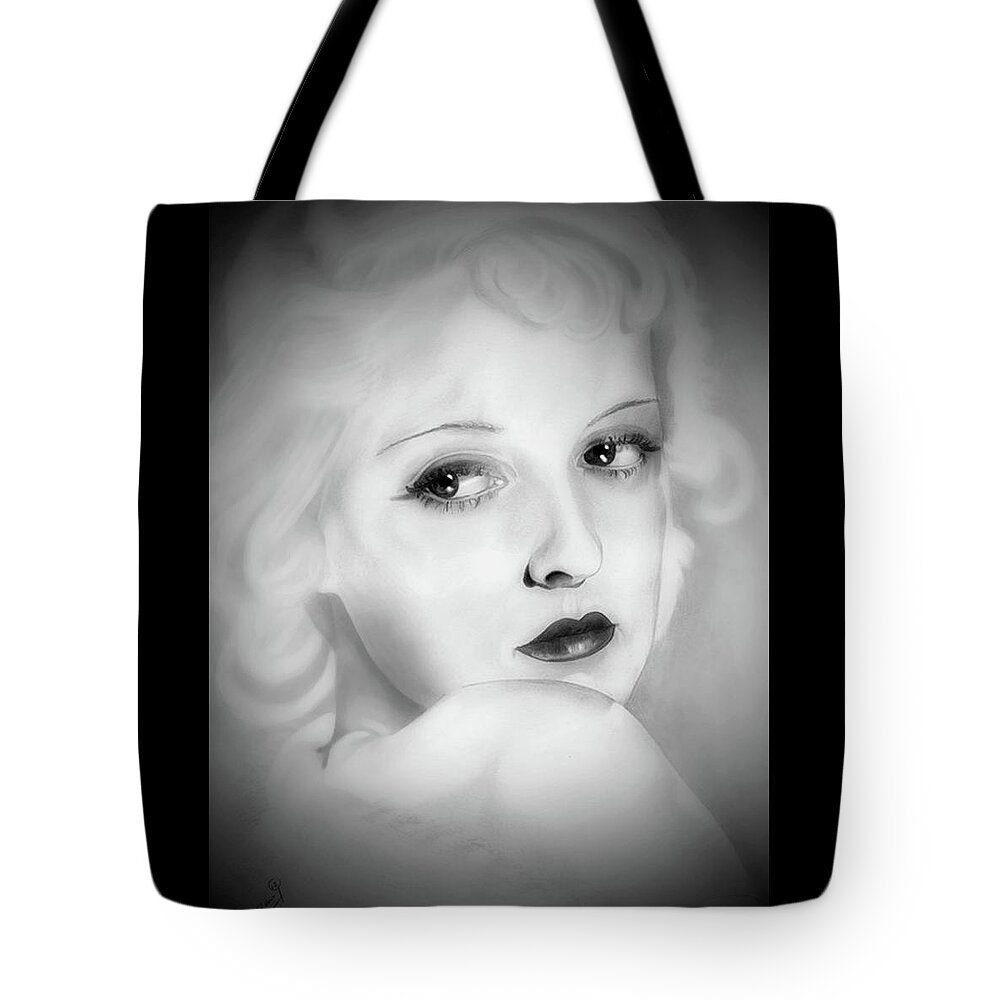 Bette Davis Tote Bag featuring the drawing Bette - Vintage Black and White Edition by Fred Larucci