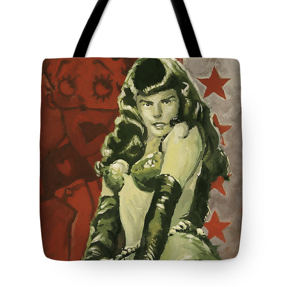Bettie Page Tote Bag featuring the painting Bettie and Betty by Sv Bell