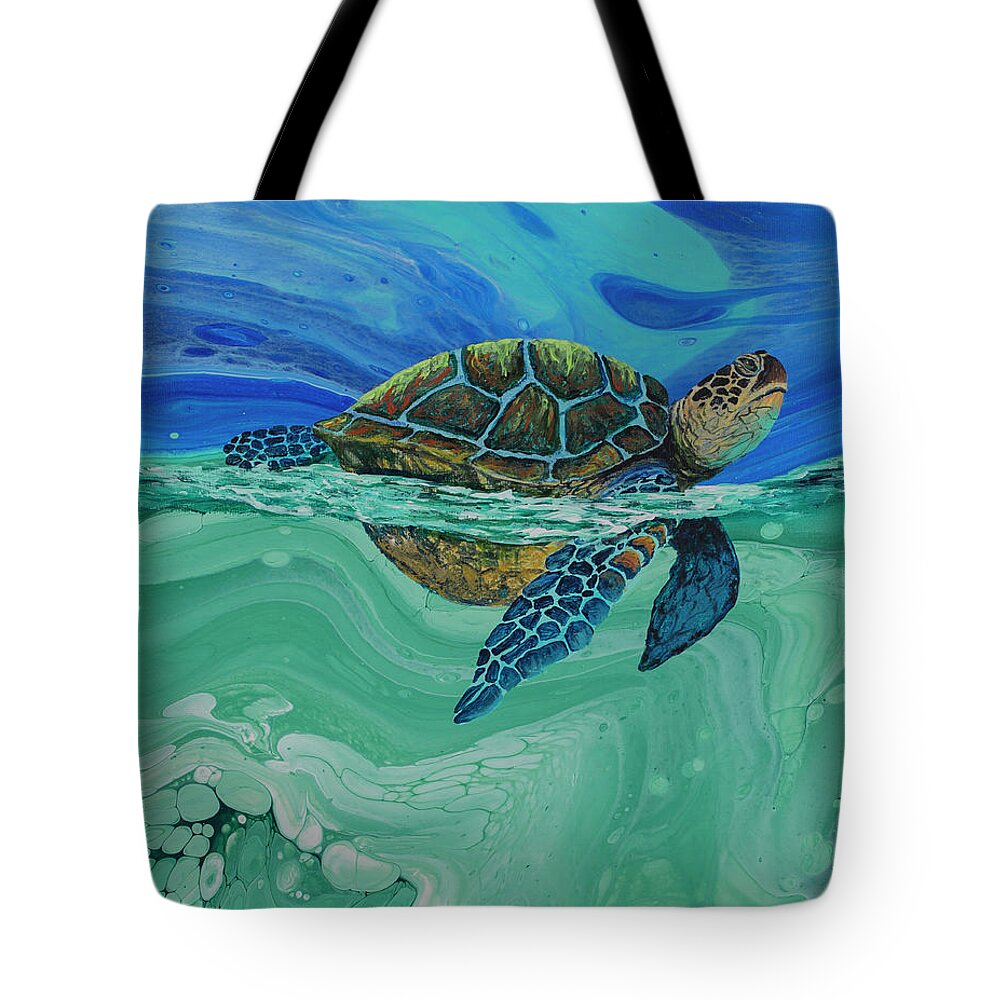 Honu Tote Bag featuring the painting Between Heaven and the Sea by Darice Machel McGuire