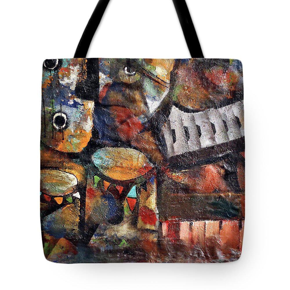 African Art Tote Bag featuring the painting Between The Keys by Peter Sibeko 1940-2013