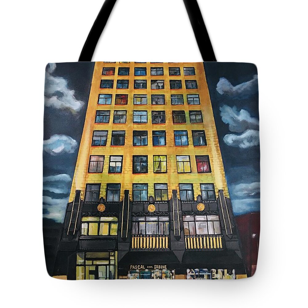 Pascal And Sabine Tote Bag featuring the painting Between the Sunset and the Moonrise by Patricia Arroyo