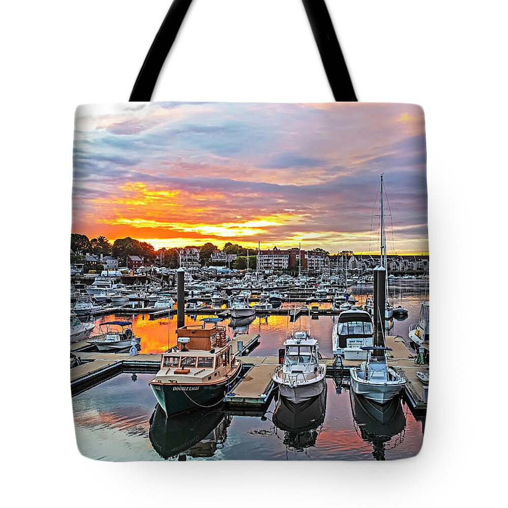 Beverly Tote Bag featuring the photograph Beverly MA Sunrise over Beverly Harbor North Shore MA by Toby McGuire