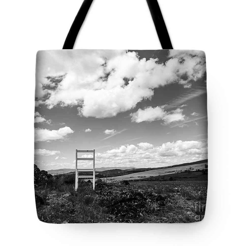 Alone Tote Bag featuring the photograph Beyond Here The Chair Project by Dutch Bieber