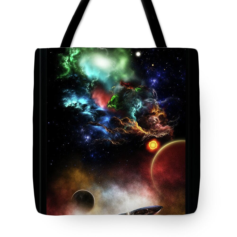Space Tote Bag featuring the digital art Beyond Space and Time Fractal Art II Fantasy Spacescape by Xzendor7