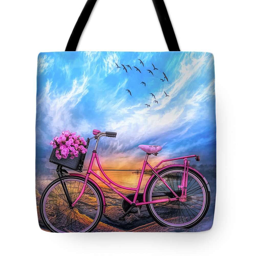Bike Tote Bag featuring the photograph Bicycle at the Lake Beach II Painting by Debra and Dave Vanderlaan