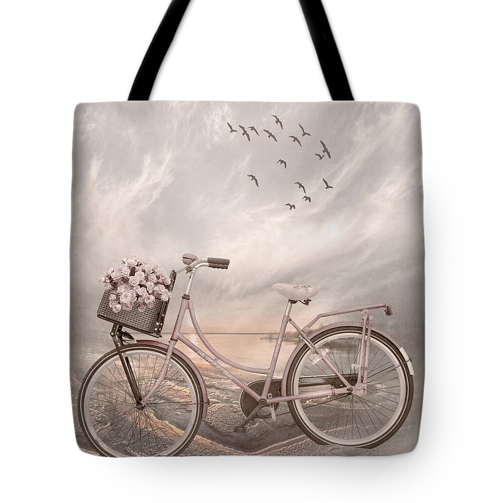 Bike Tote Bag featuring the photograph Bicycle at the Lake Beachhouse II by Debra and Dave Vanderlaan