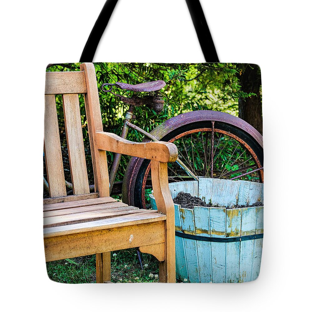 Bicycle Bench Tote Bag featuring the photograph Bicycle Bench3 by John Linnemeyer