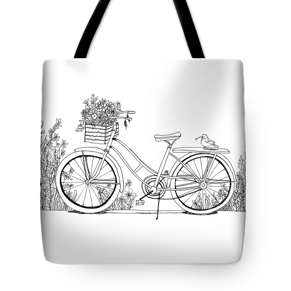 Bicycle Ride Tote Bag featuring the drawing Bicycle Ride - Ink Drawing by Patricia Awapara