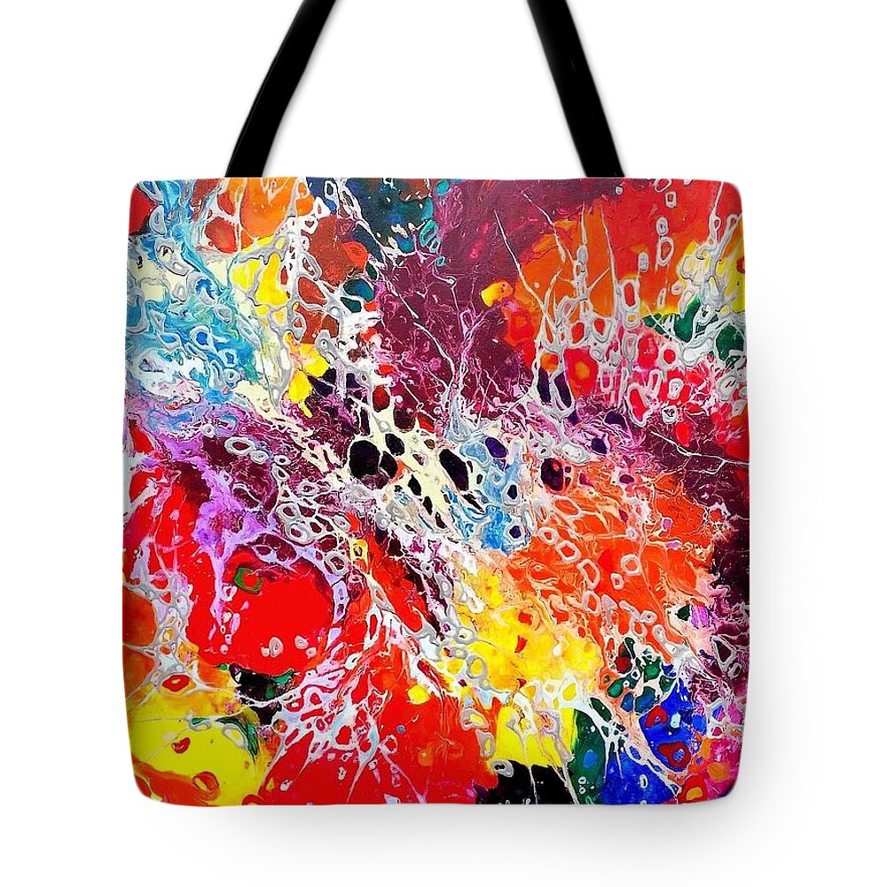 Contemporary Impressionism Tote Bag featuring the painting Big Bang. Series My Happy Universes by Helen Kagan