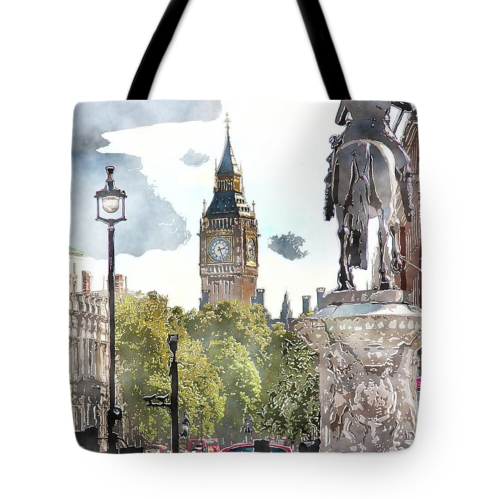 Big Ben Tote Bag featuring the digital art Big Ben and King George by SnapHappy Photos