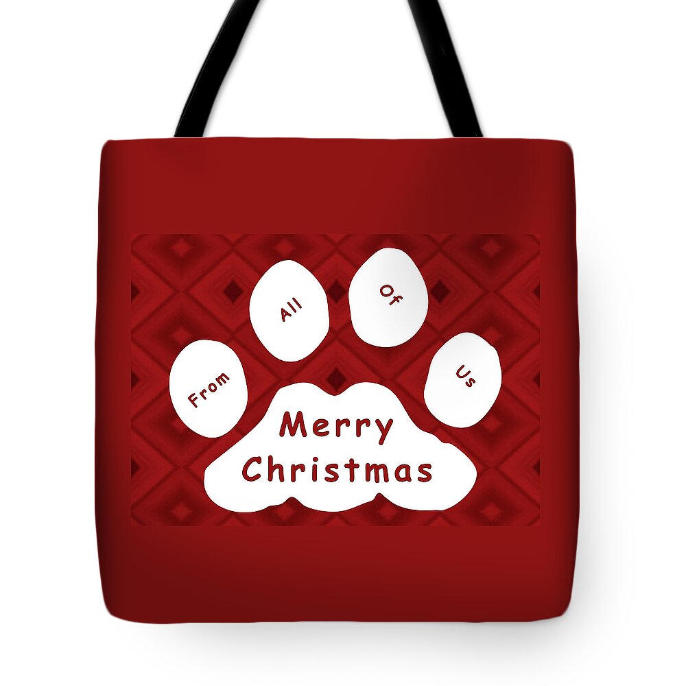 Paw Tote Bag featuring the digital art Big Paw Merry Christmas by Kathy K McClellan