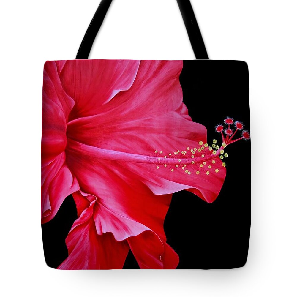 Red Hibiscus Flowers Tote Bag featuring the painting Big Red by Mary Deal