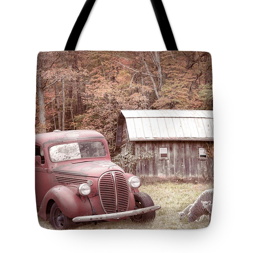 Truck Tote Bag featuring the photograph Big Red on the Country Farm by Debra and Dave Vanderlaan