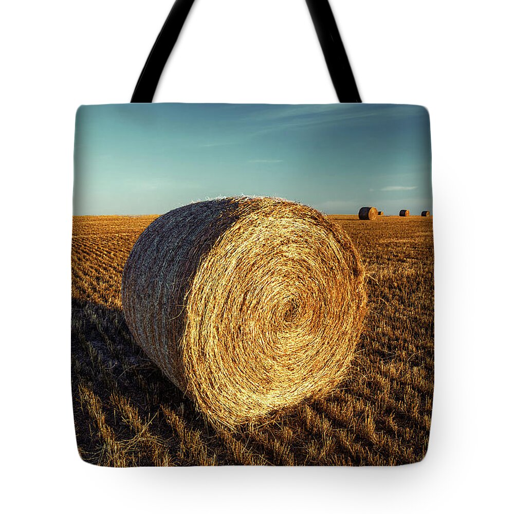 Round Bale Tote Bag featuring the photograph Big Round Bale by Todd Klassy