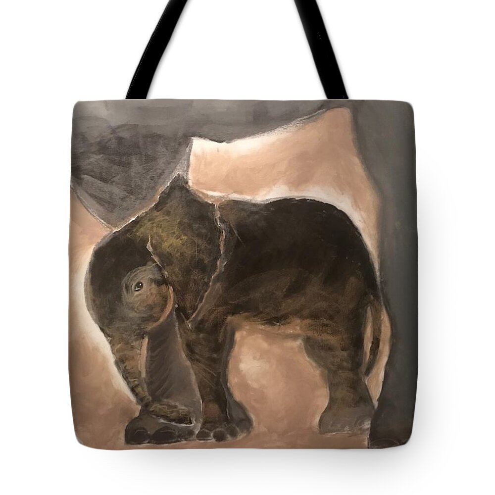  Tote Bag featuring the mixed media Big/Small by Angie ONeal