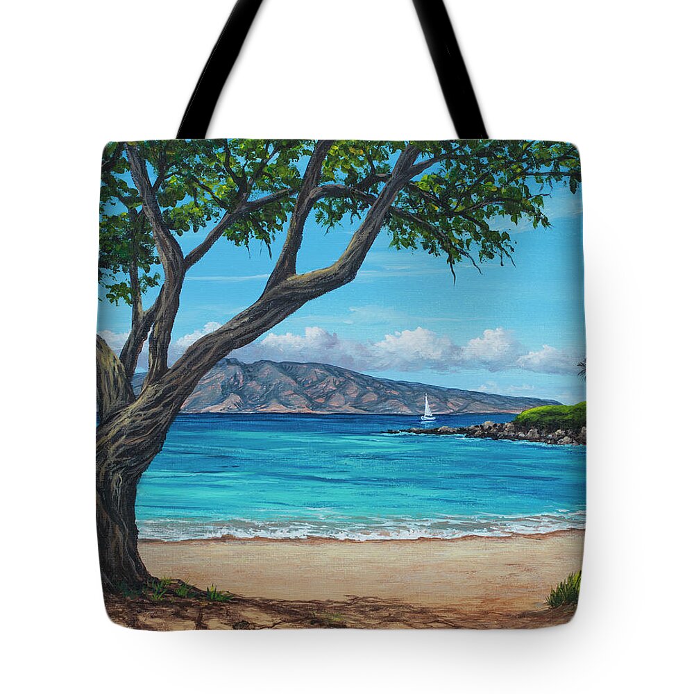 Hawaii Tote Bag featuring the painting Big Tree at Kapalua Bay by Darice Machel McGuire