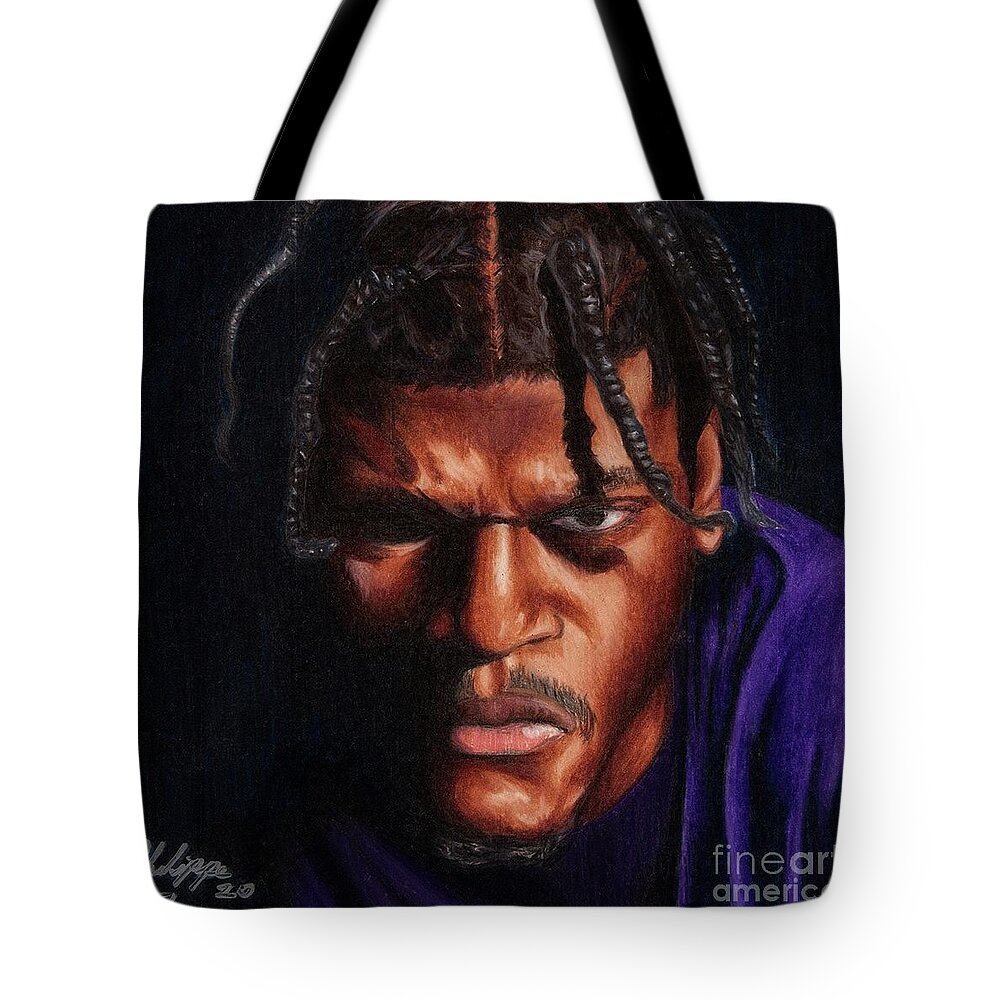 Baltimore Ravens Tote Bag featuring the drawing Big Truzz by Philippe Thomas