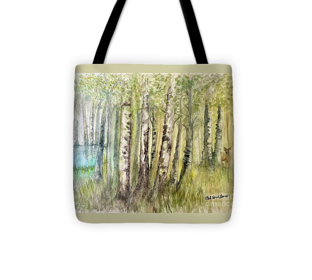Birch Trees Tote Bag featuring the painting Birch Forest Visitor by Deb Stroh-Larson