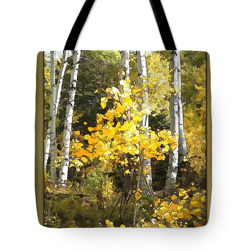 Autumn Tote Bag featuring the digital art Birch on Background by Deb Nakano