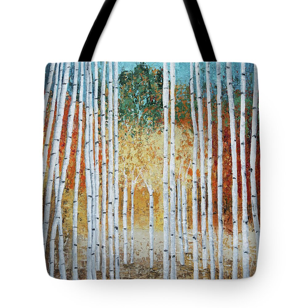 Birch Tote Bag featuring the painting Birch Trees and Fall Color by Linda Bailey