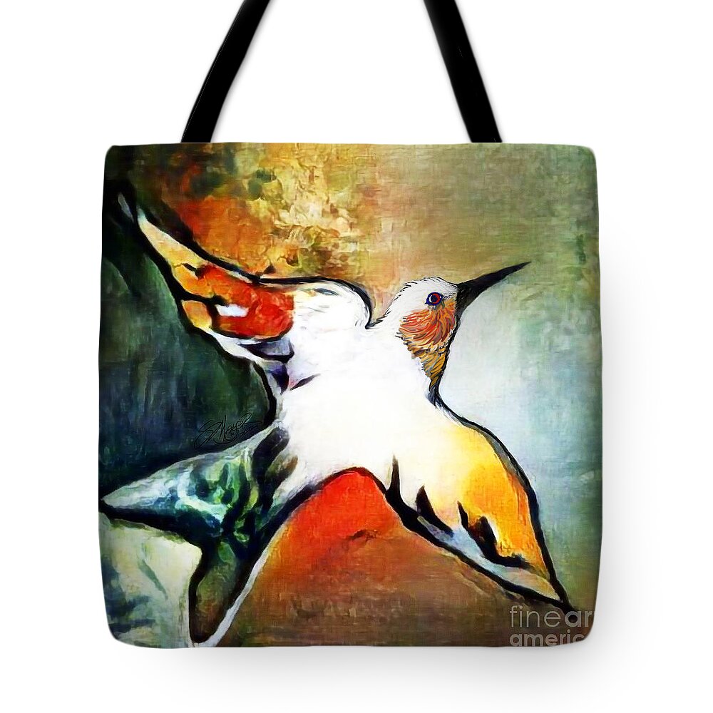 American Art Tote Bag featuring the digital art Bird Flying Solo 009 by Stacey Mayer