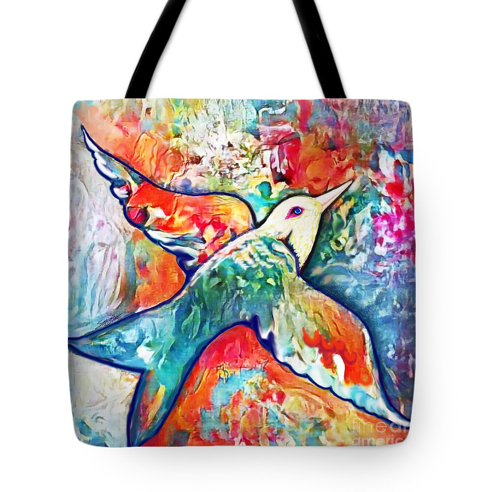 American Art Tote Bag featuring the digital art Bird Flying Solo 011 by Stacey Mayer