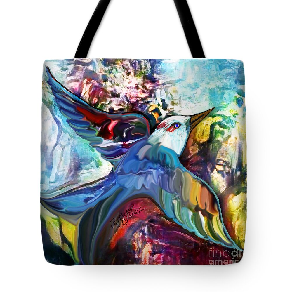 American Art Tote Bag featuring the digital art Bird Flying Solo 012 by Stacey Mayer