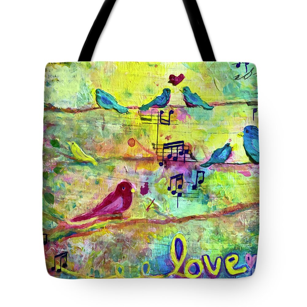 Birds Tote Bag featuring the painting Bird Love Songs by Claire Bull
