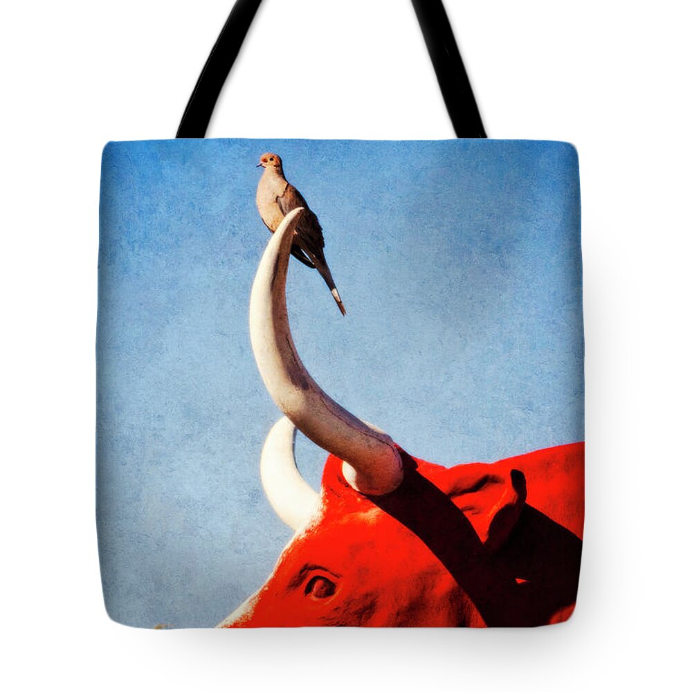 Bird Tote Bag featuring the digital art Bird on a Bull by Sandra Selle Rodriguez